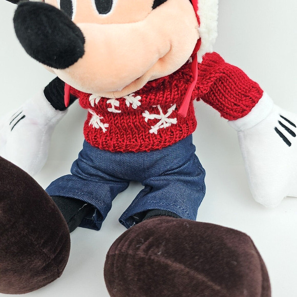 Disney Store Cozy Cables Mickey Mouse Plush 16 in Pants Hat Knit Sweater Stuffed - Picture 3 of 12
